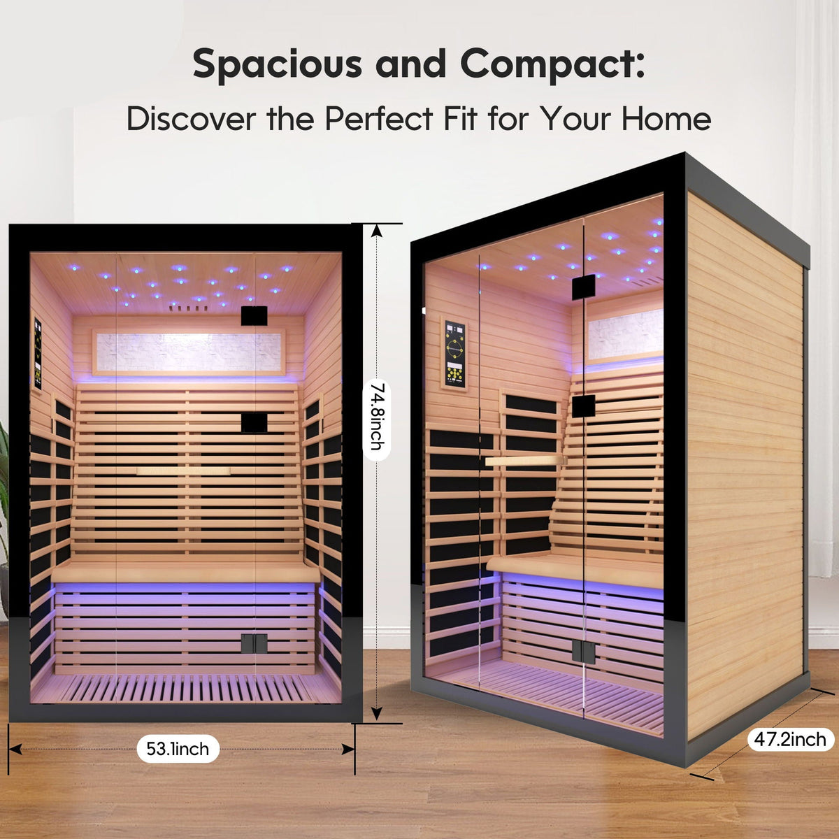 2-Person Hemlock Far Infrared Sauna with Starry Sky Lighting