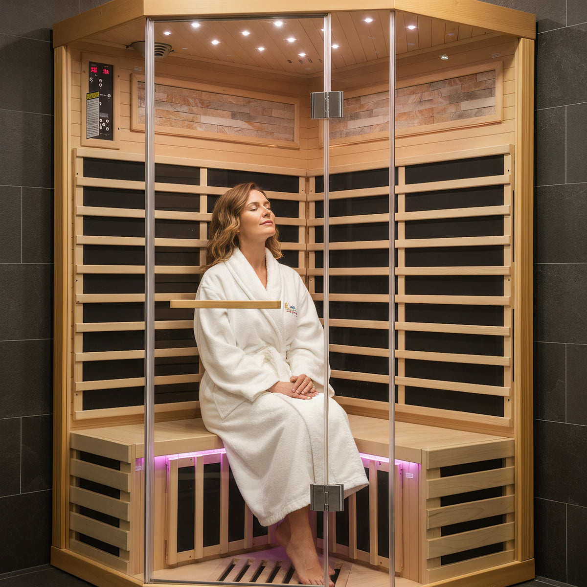 Canadian Hemlock Two-Person Sauna with Starry Sky Lighting