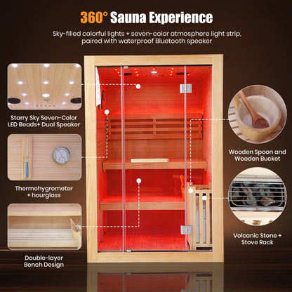 HOSAUNA 3000W Chilean Pine Two-Person Sauna with Metal Heater