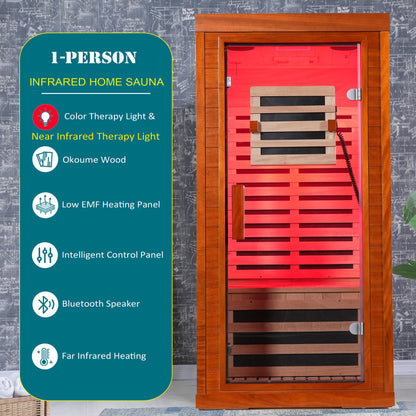 Single-Person Infrared Sauna | Bluetooth, LCD & 7-Color Lighting