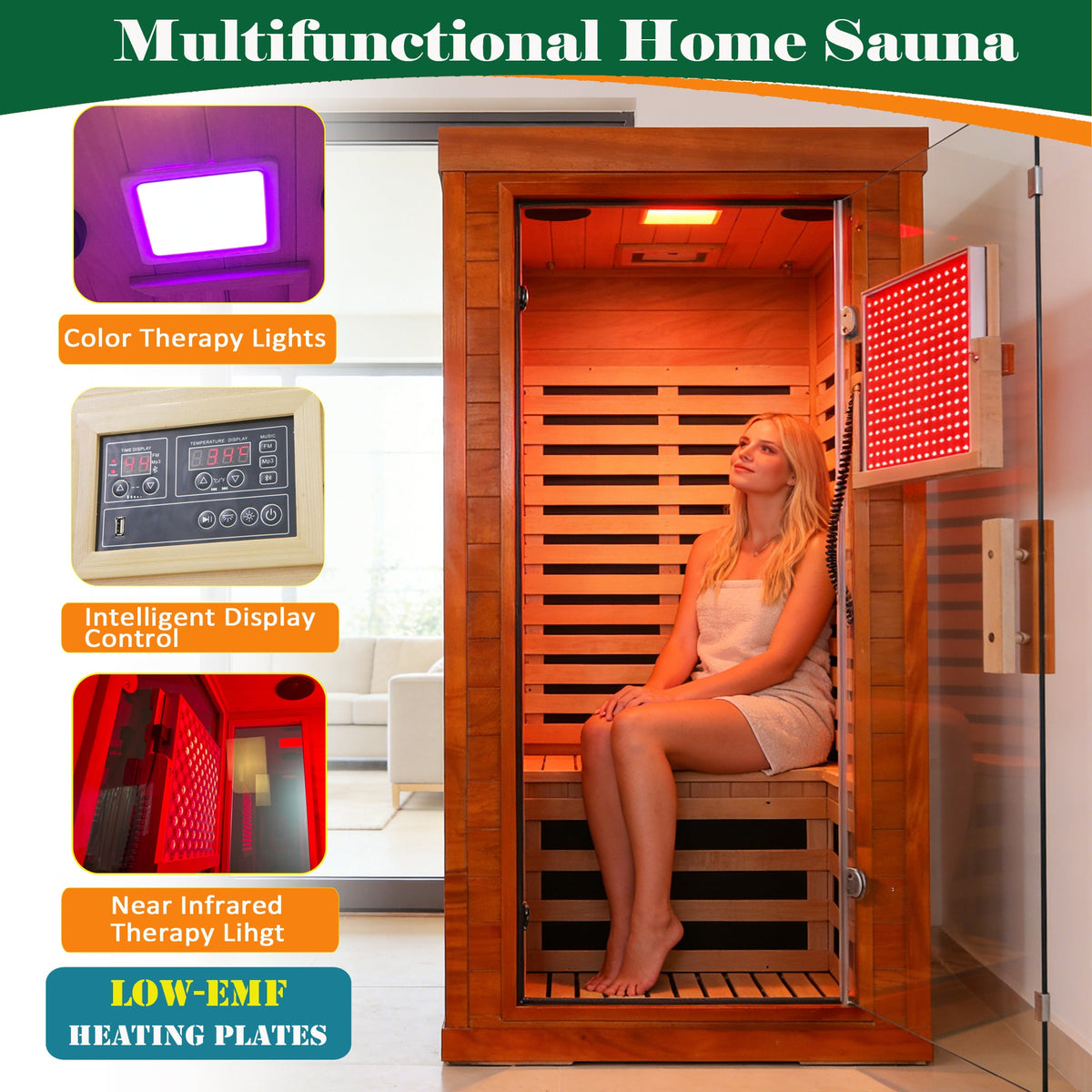 Single-Person Infrared Sauna | Bluetooth, LCD & 7-Color Lighting