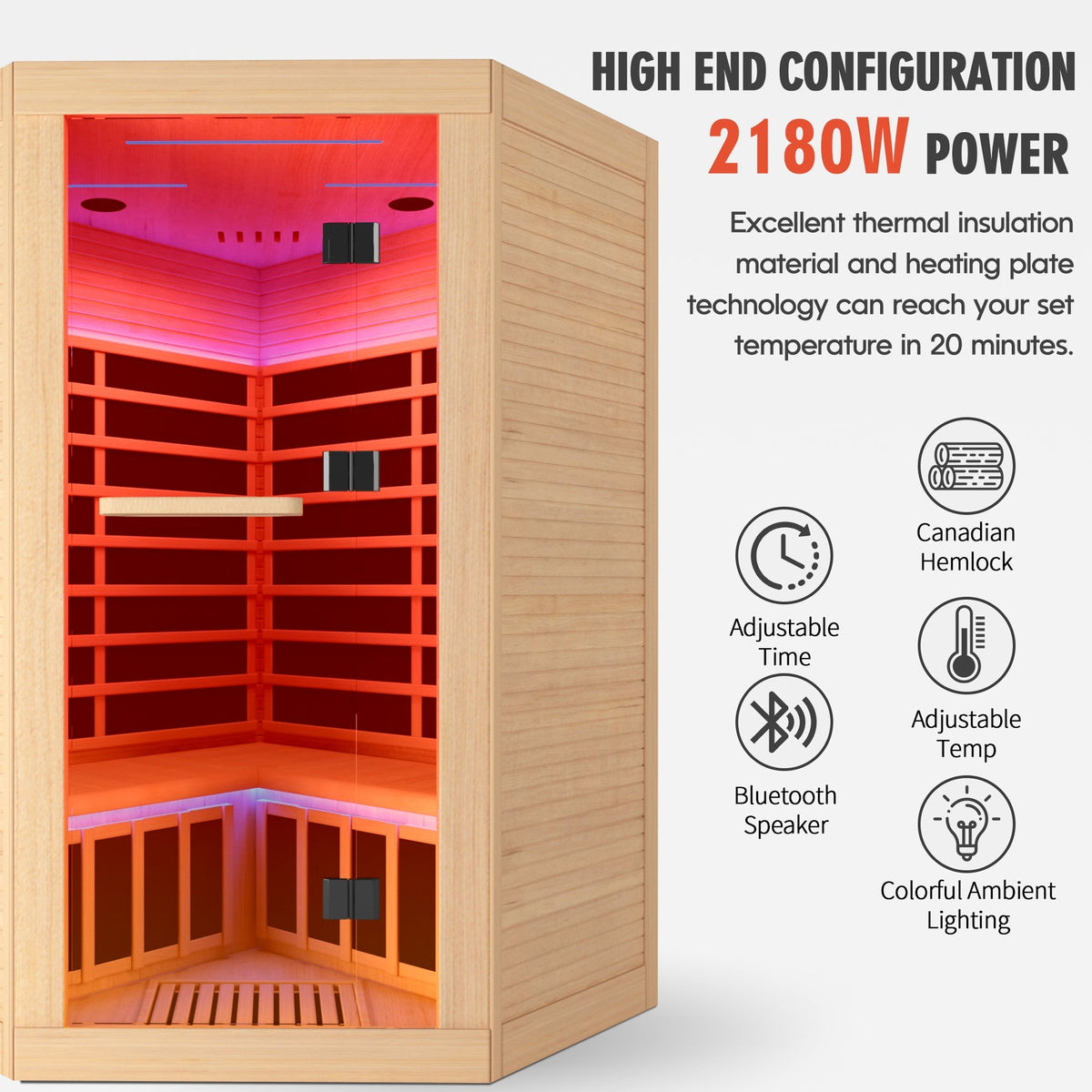 2-Person Eastern Canadian Hemlock Corner Infrared Sauna