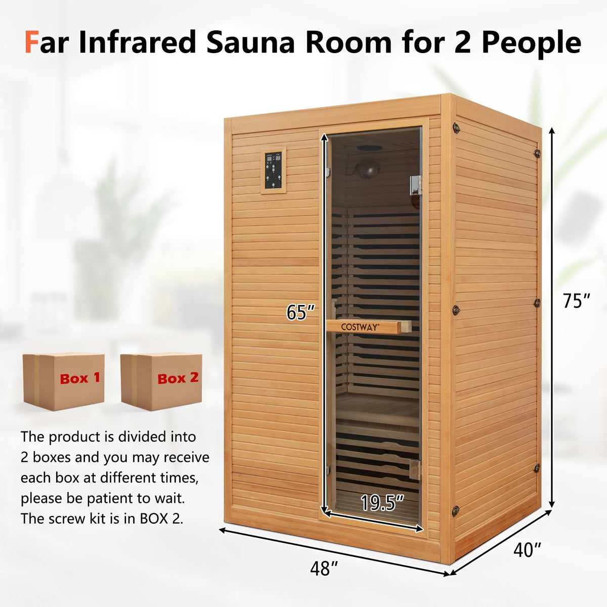 2-Person Hemlock Far Infrared Sauna with Red & Near-Infrared Light Panel
