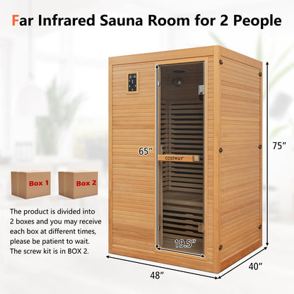 2 People Canadian Hemlock Far Infrared Sauna Room with Red & Near-Infrared Light Panel for Home