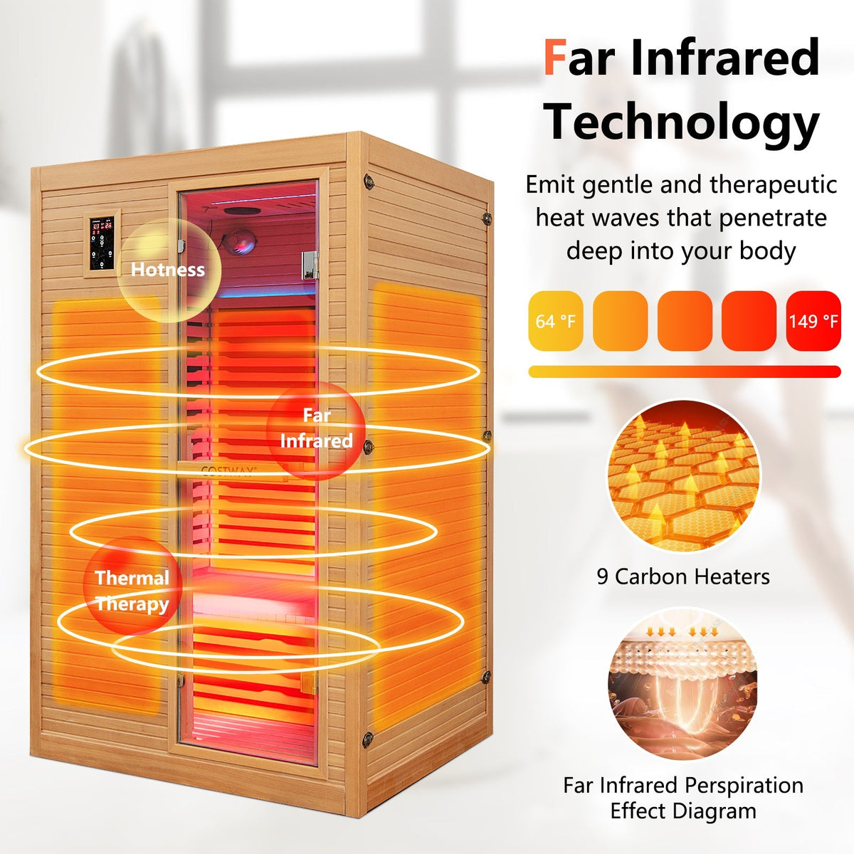 2-Person Hemlock Far Infrared Sauna with Red & Near-Infrared Light Panel