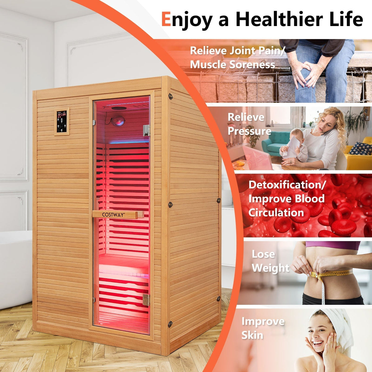 2-Person Hemlock Far Infrared Sauna with Red & Near-Infrared Light Panel