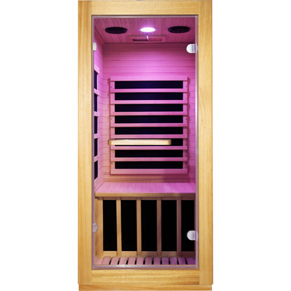 AUS Wood One-Person Infrared Sauna with 10-Color Lighting
