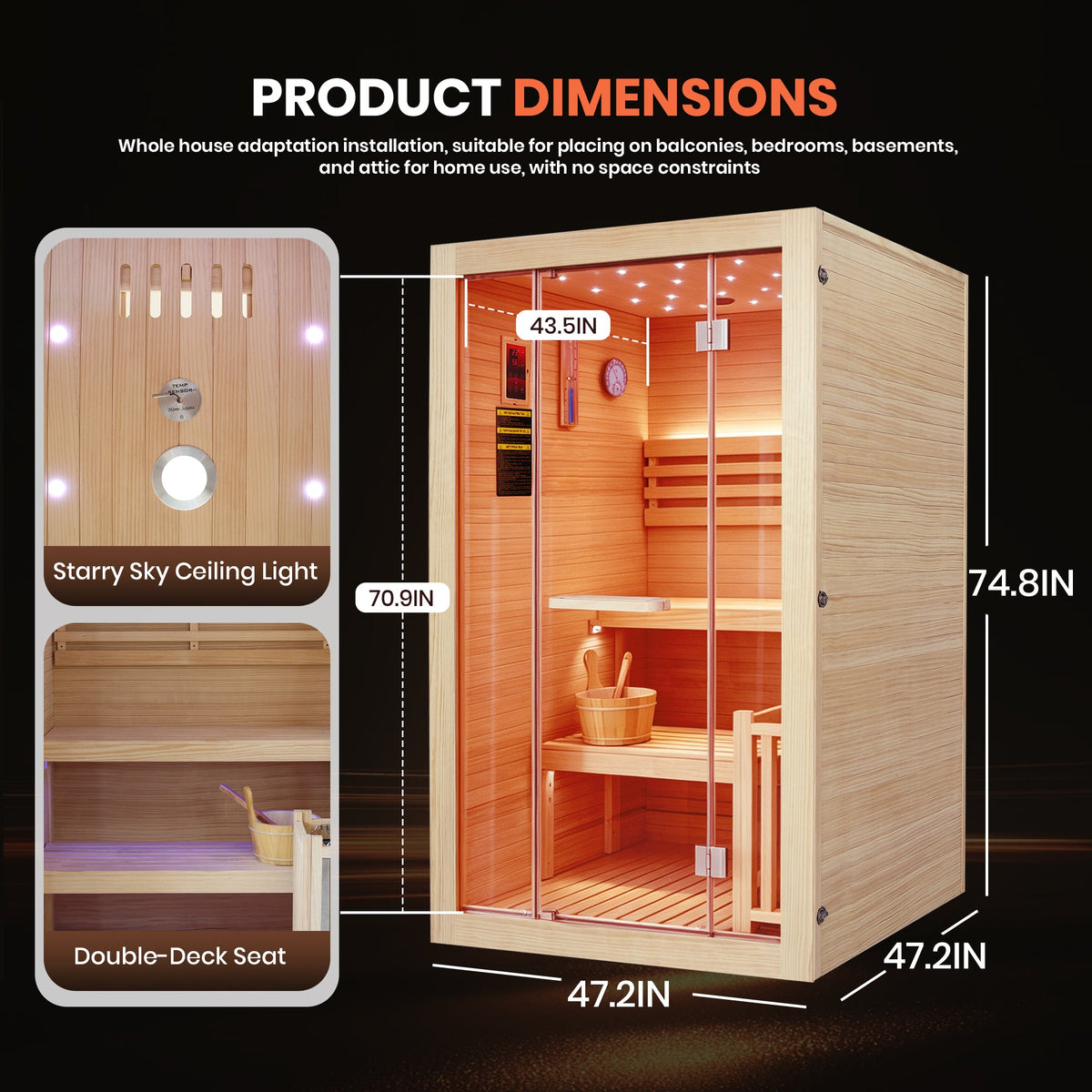 HOSAUNA 3000W Chilean Pine Two-Person Sauna with Metal Heater