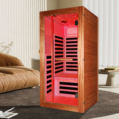 American White Oak One-Person Sauna with LED Lighting