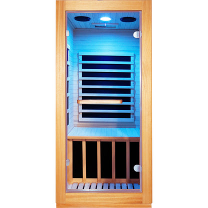 AUS Wood One-Person Infrared Sauna with 10-Color Lighting