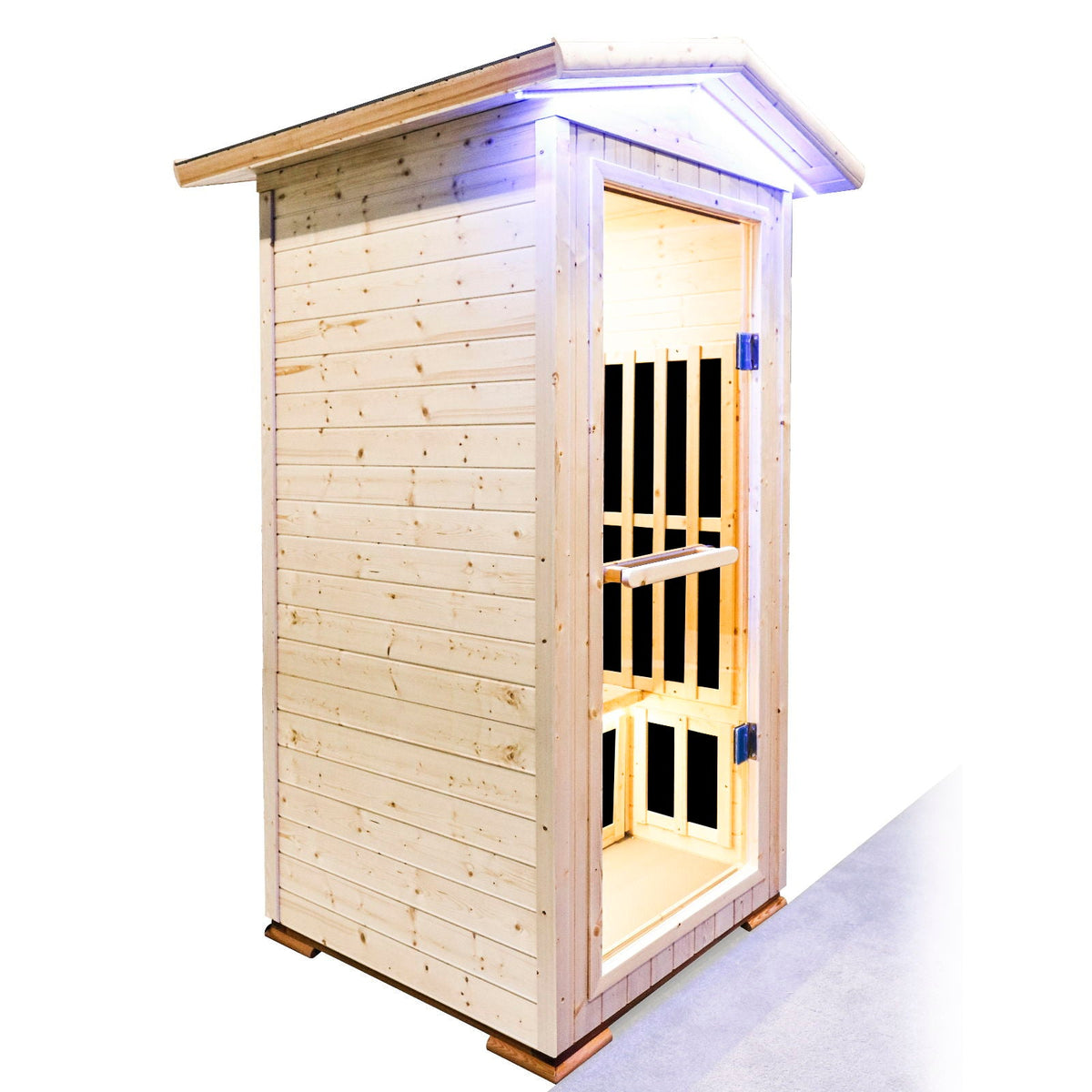 Single Person Natural Spruce Far Infrared Sauna With Ambient Lighting And Bluetooth Music & Adjustable Foot-Zone Heating