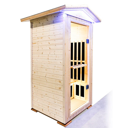 Single Person Natural Spruce Far Infrared Sauna With Ambient Lighting And Bluetooth Music & Adjustable Foot-Zone Heating