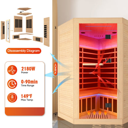 2-Person Eastern Canadian Hemlock Corner Infrared Sauna