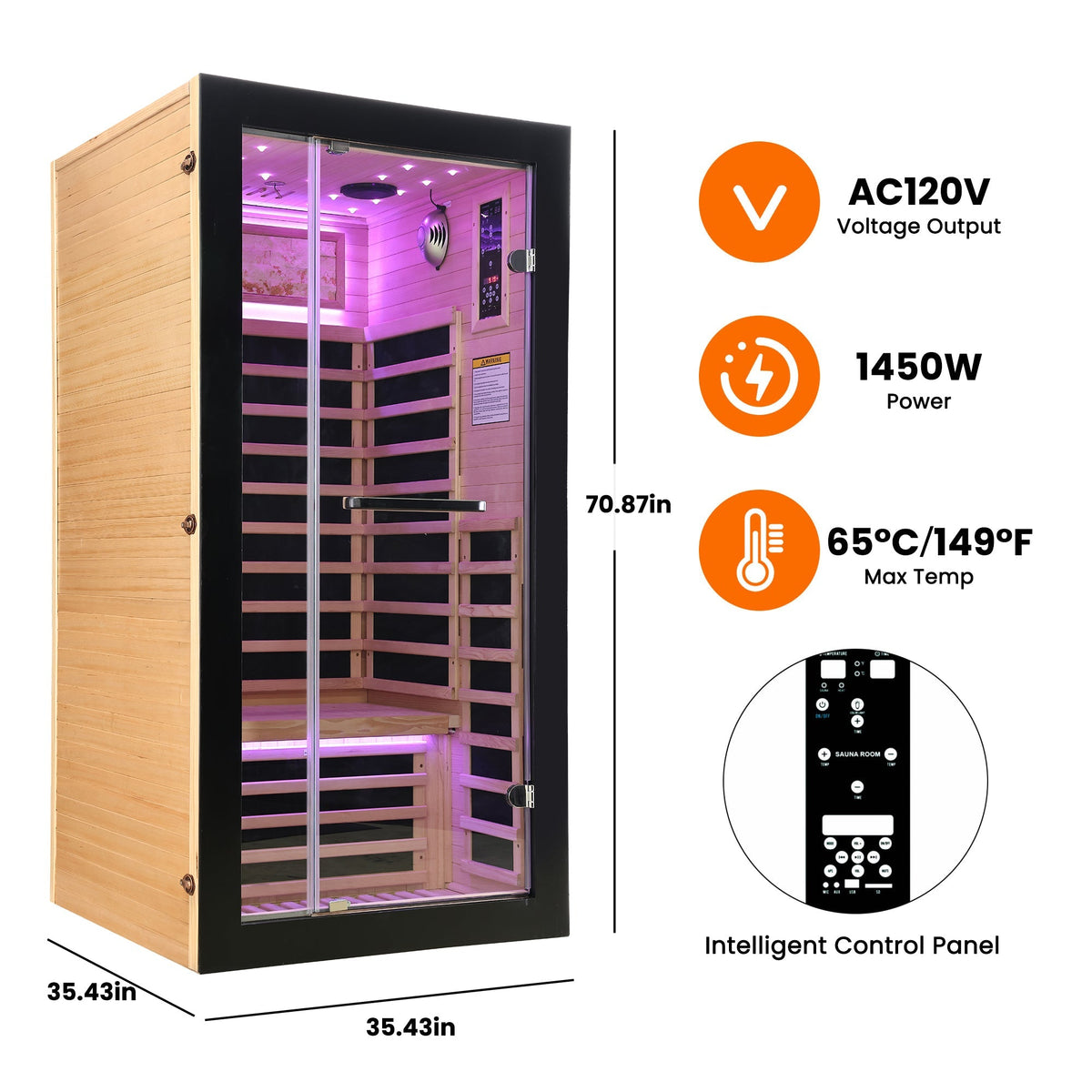 Single-Person Infrared Sauna | Starlight Ceiling & Carbon Heat