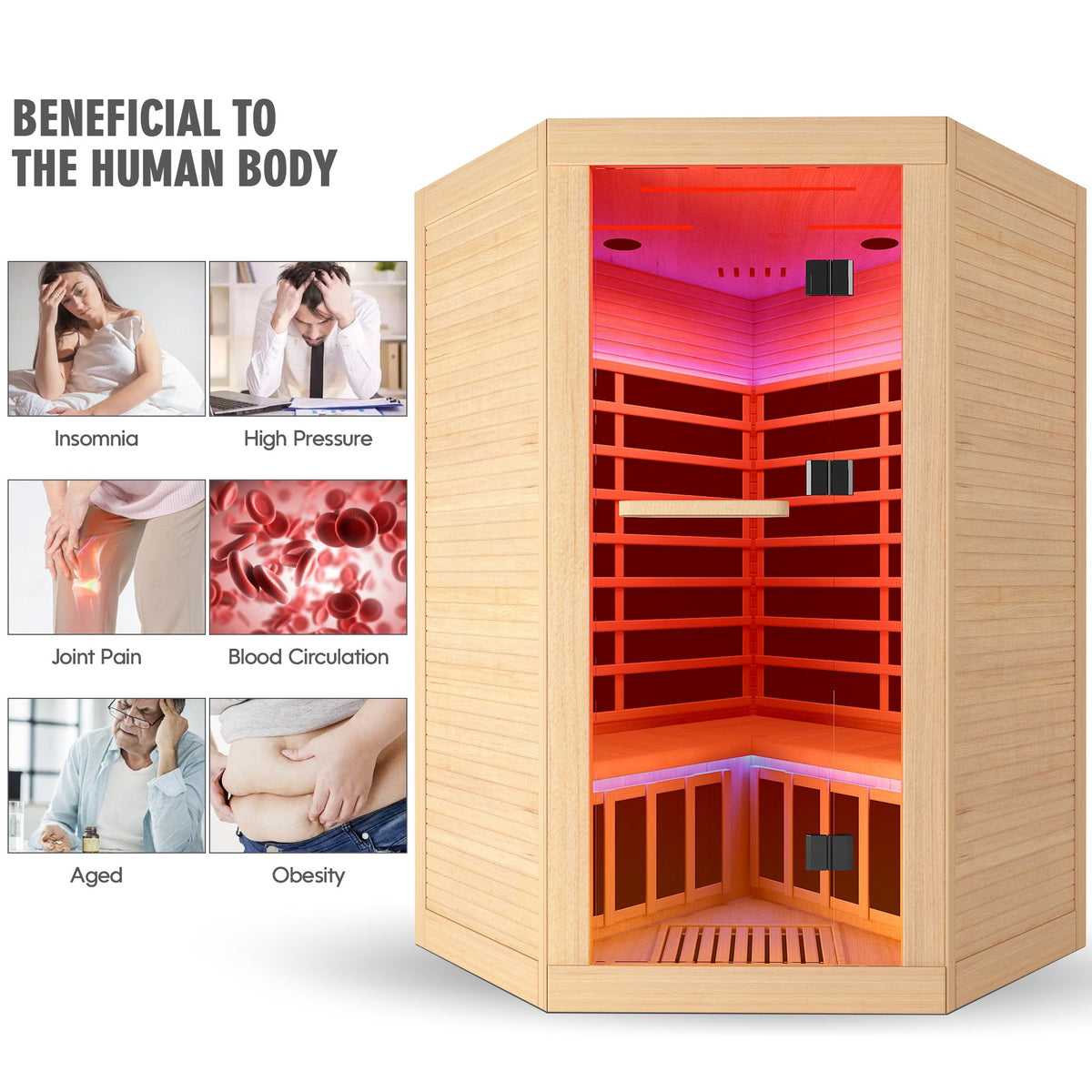 2-Person Eastern Canadian Hemlock Corner Infrared Sauna