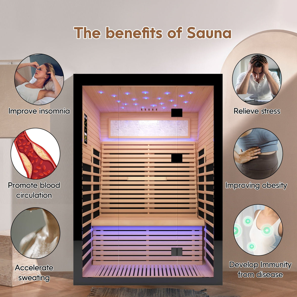 2-Person Hemlock Far Infrared Sauna with Starry Sky Lighting