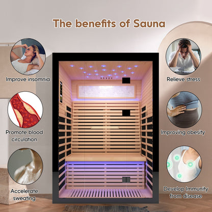 2-Person Hemlock Far Infrared Sauna with Starry Sky Lighting