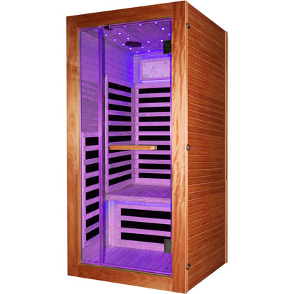 American White Oak One-Person Sauna with LED Lighting