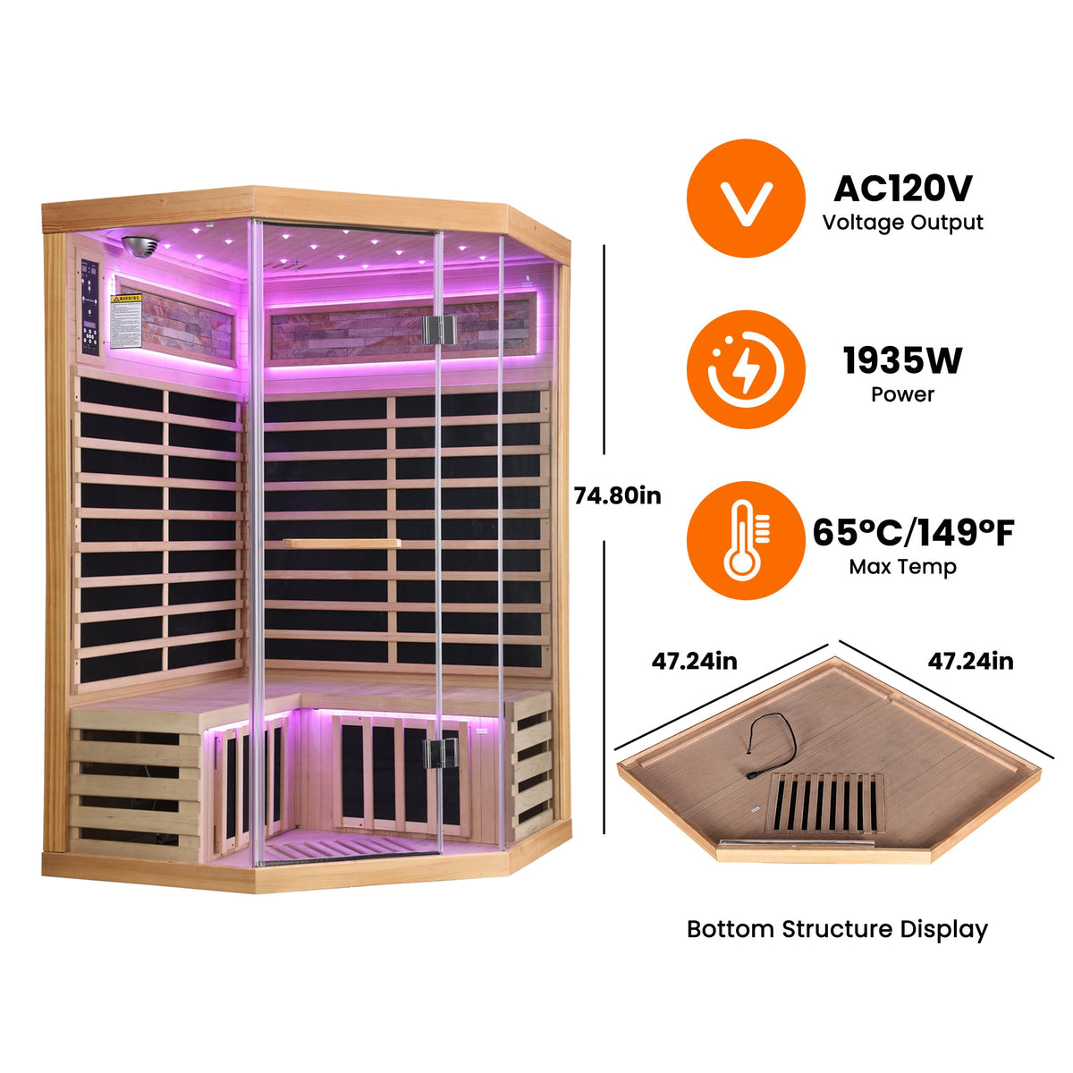 Canadian Hemlock Two-Person Sauna with Starry Sky Lighting