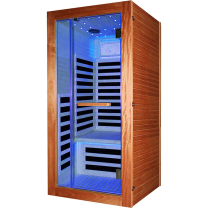 American White Oak One-Person Sauna with LED Lighting