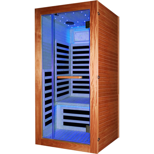 American White Oak One-Person Sauna with LED Lighting