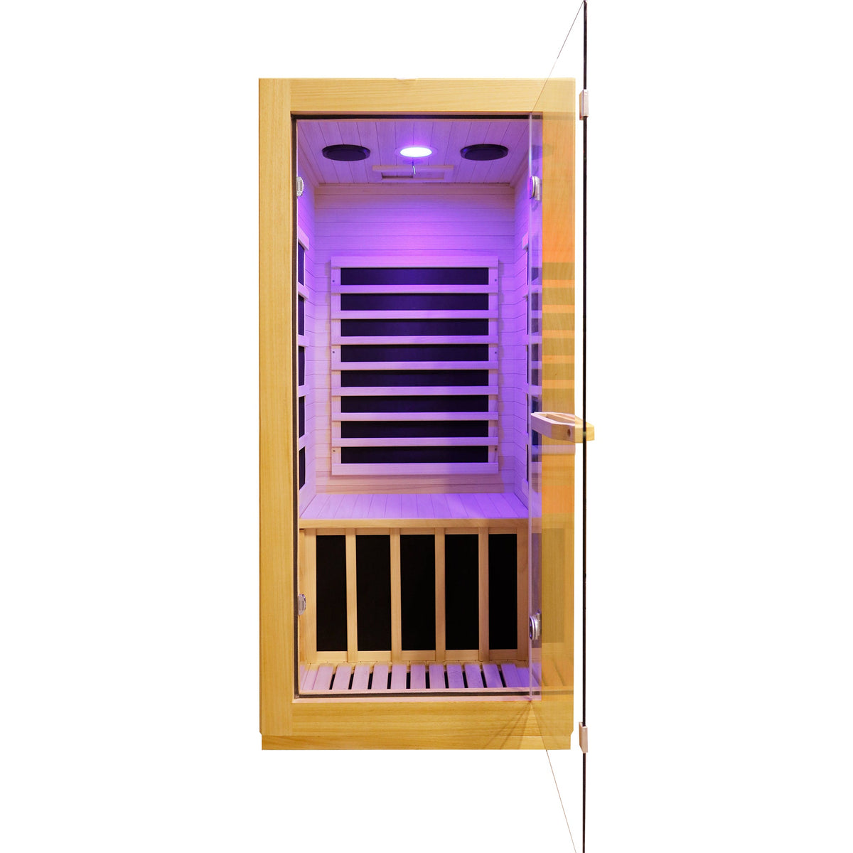 AUS Wood One-Person Infrared Sauna with 10-Color Lighting