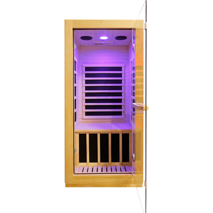 AUS Wood One-Person Infrared Sauna with 10-Color Lighting