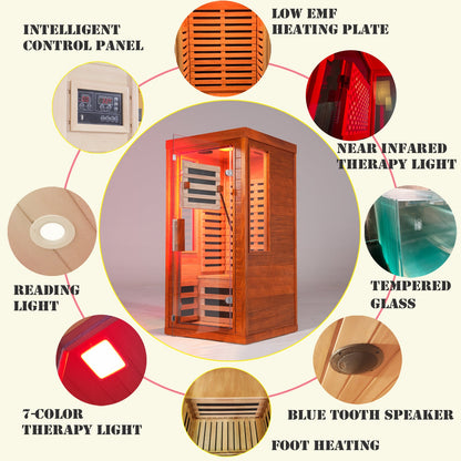 Single-Person Infrared Sauna | Bluetooth, LCD & 7-Color Lighting