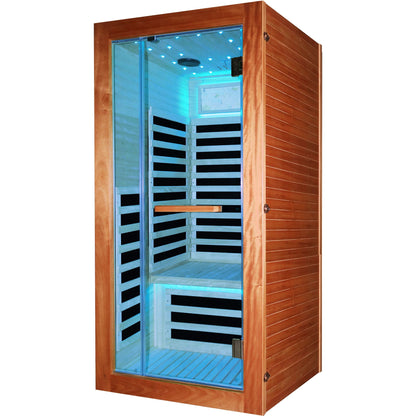 American White Oak One-Person Sauna with LED Lighting