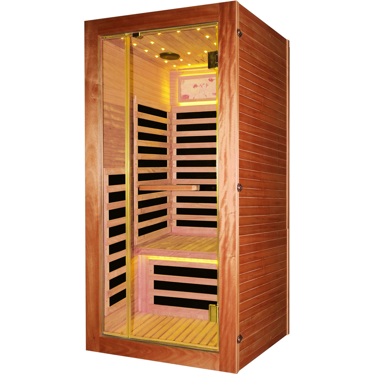 American White Oak One-Person Sauna with LED Lighting