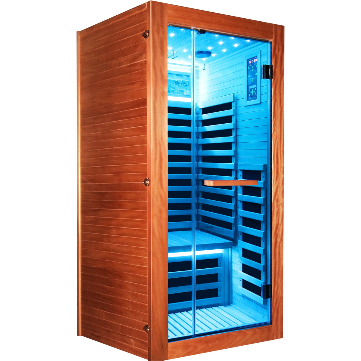 American White Oak One-Person Sauna with LED Lighting