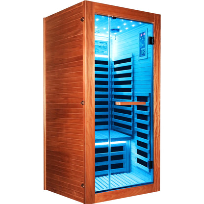 American White Oak One-Person Sauna with LED Lighting