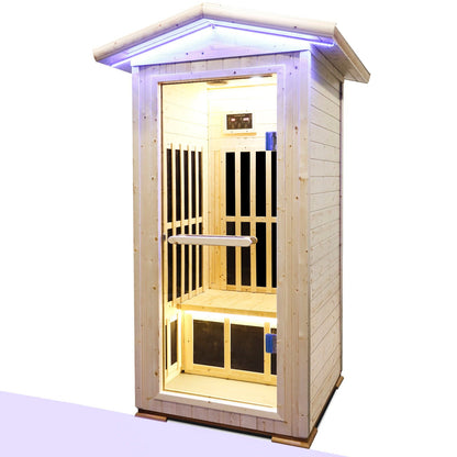 Single Person Natural Spruce Far Infrared Sauna With Ambient Lighting And Bluetooth Music & Adjustable Foot-Zone Heating