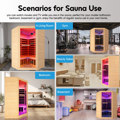 2-Person Eastern Canadian Hemlock Corner Infrared Sauna