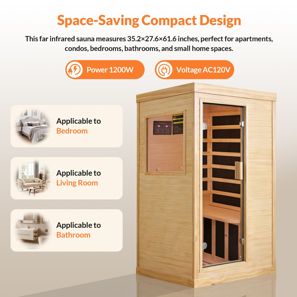 HOSAUNA Chilean Pine One-Person Sauna with Ambient Lighting