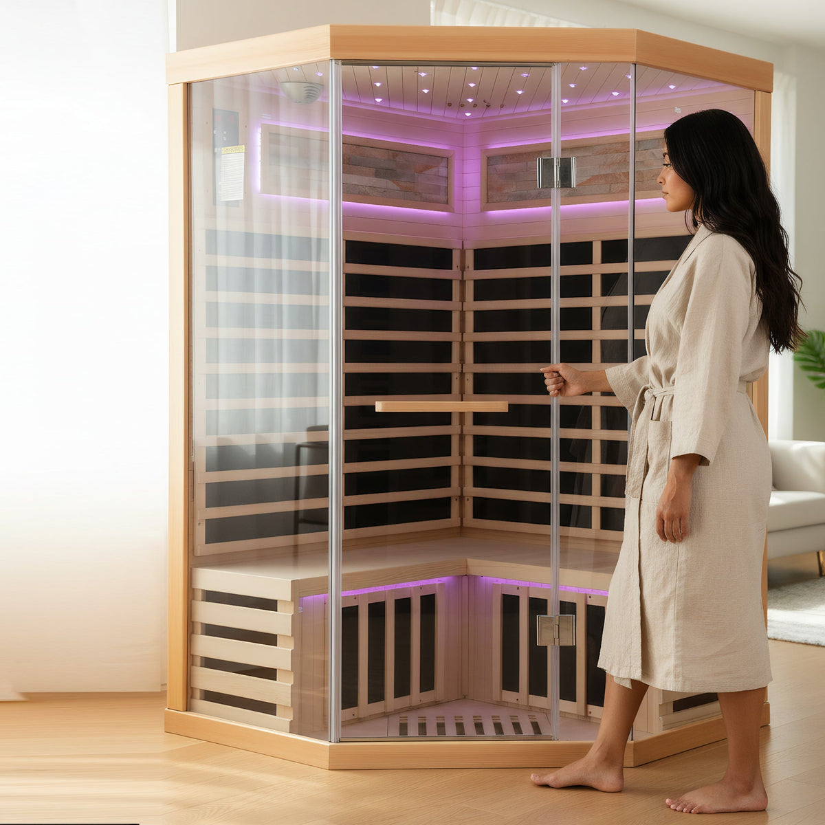 Canadian Hemlock Two-Person Sauna with Starry Sky Lighting