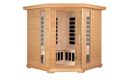 Blisspod, Vienna, Corner Spacious Far Infrared Corner Sauna Canadian Hemlock Ultra Low EMF, 12 Heaters, 4-5 Persons
