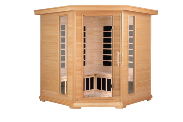 Blisspod, Vienna, Corner Spacious Far Infrared Corner Sauna Canadian Hemlock Ultra Low EMF, 12 Heaters, 4-5 Persons