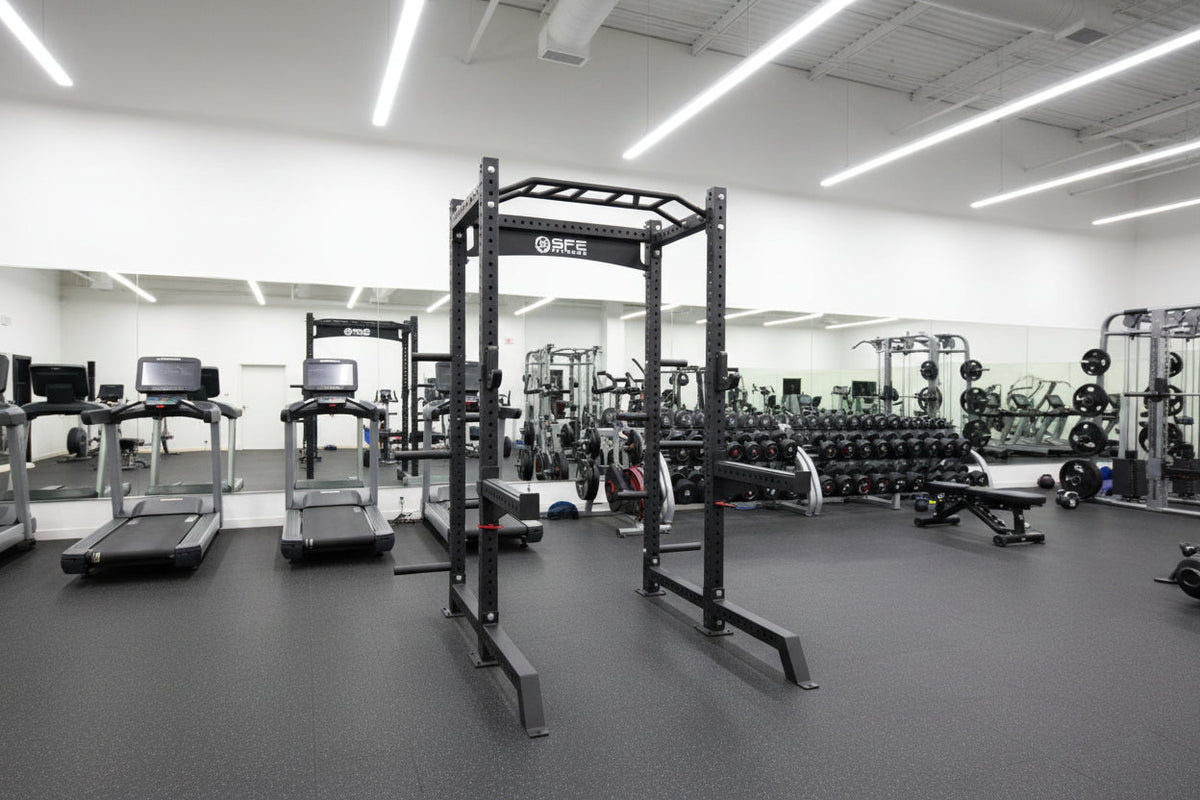 SFE Commercial Squat Rack with Weight Storage | Olympic Bar Included