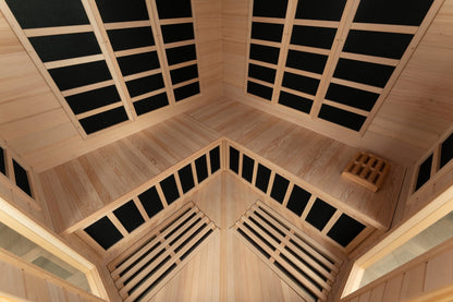Blisspod, Vienna, Corner Spacious Far Infrared Corner Sauna Canadian Hemlock Ultra Low EMF, 12 Heaters, 4-5 Persons