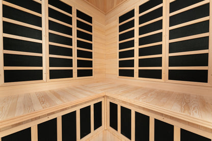 Blisspod, Vienna, Corner Spacious Far Infrared Corner Sauna Canadian Hemlock Ultra Low EMF, 12 Heaters, 4-5 Persons