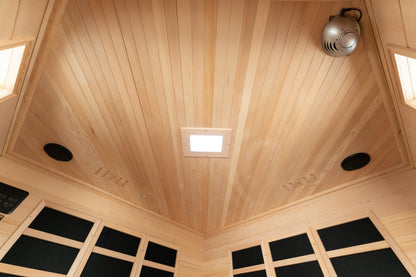 Blisspod, Vienna, Corner Spacious Far Infrared Corner Sauna Canadian Hemlock Ultra Low EMF, 12 Heaters, 4-5 Persons