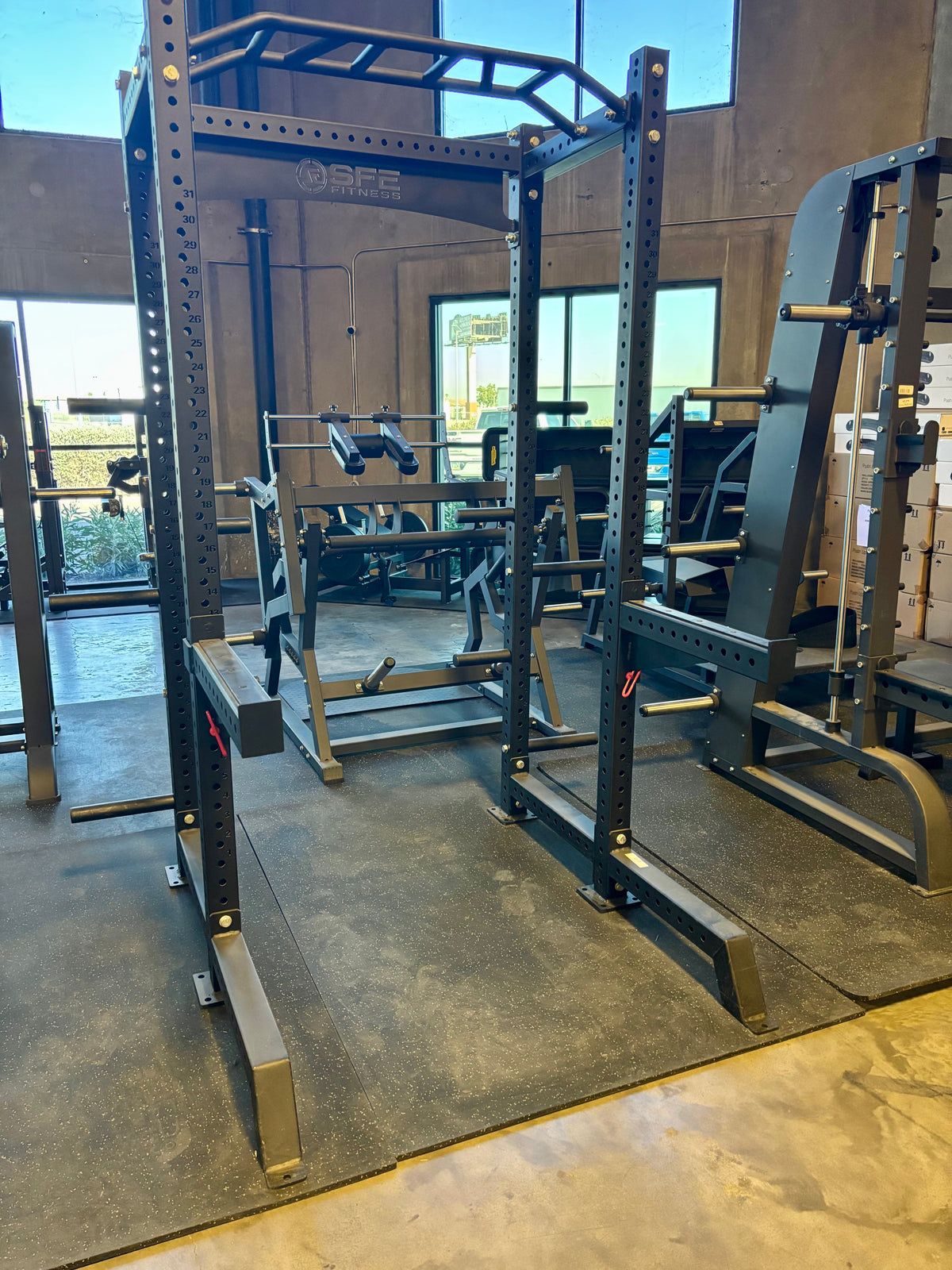 SFE Commercial Squat Rack with Weight Storage | Olympic Bar Included
