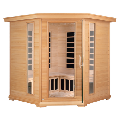 Blisspod, Vienna, Corner Spacious Far Infrared Corner Sauna Canadian Hemlock Ultra Low EMF, 12 Heaters, 4-5 Persons