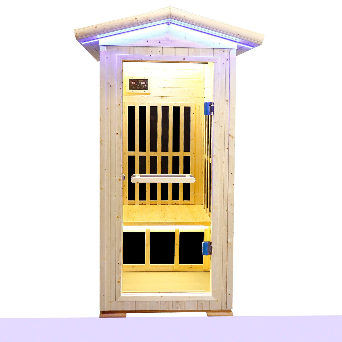 Single Person Natural Spruce Far Infrared Sauna With Ambient Lighting And Bluetooth Music & Adjustable Foot-Zone Heating