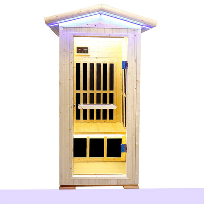 Single Person Natural Spruce Far Infrared Sauna With Ambient Lighting And Bluetooth Music & Adjustable Foot-Zone Heating