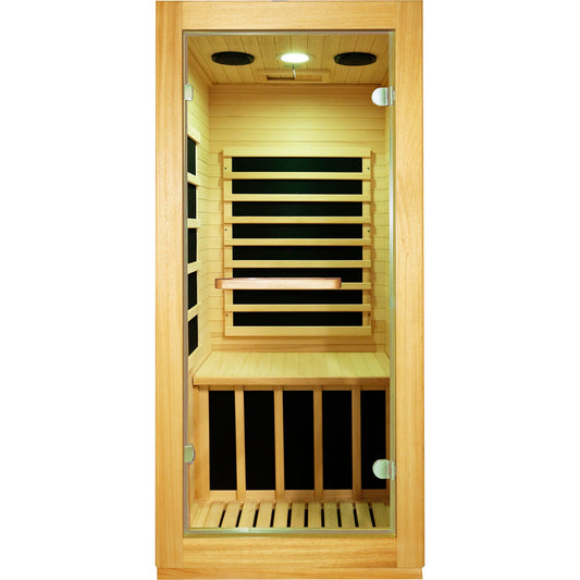 AUS Wood One-Person Infrared Sauna with 10-Color Lighting