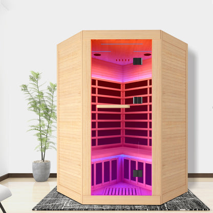 2-Person Eastern Canadian Hemlock Corner Infrared Sauna