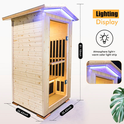 Single Person Natural Spruce Far Infrared Sauna With Ambient Lighting And Bluetooth Music & Adjustable Foot-Zone Heating