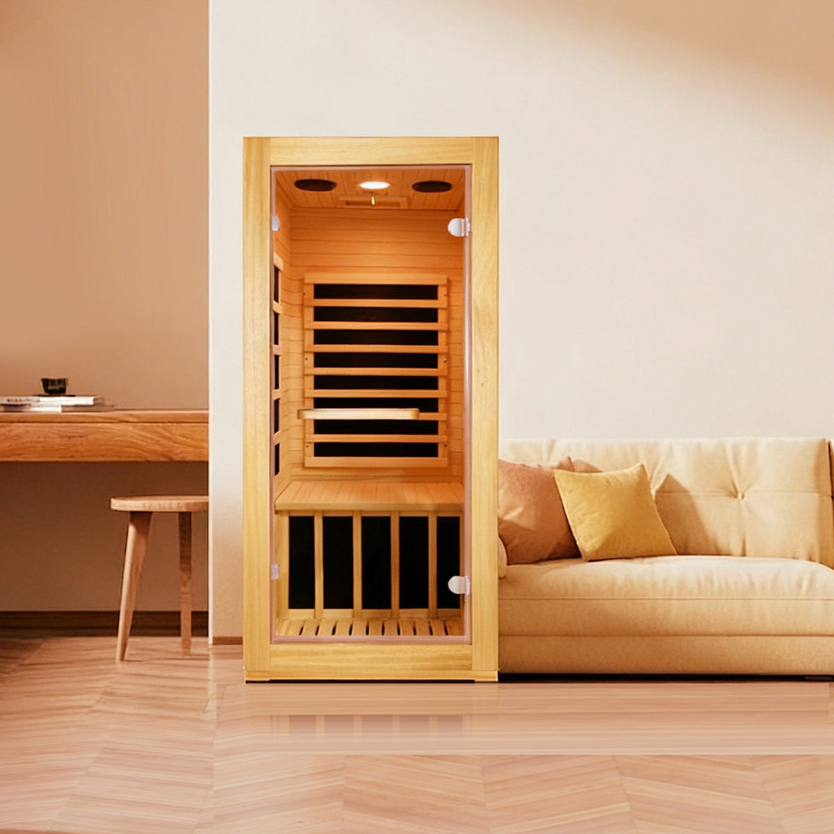 AUS Wood One-Person Infrared Sauna with 10-Color Lighting